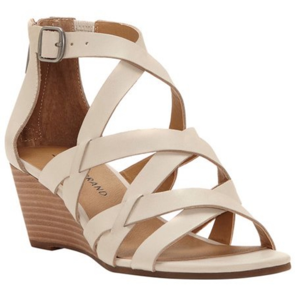 Lucky Brand Jewelia Cream Leather Strappy Wedges